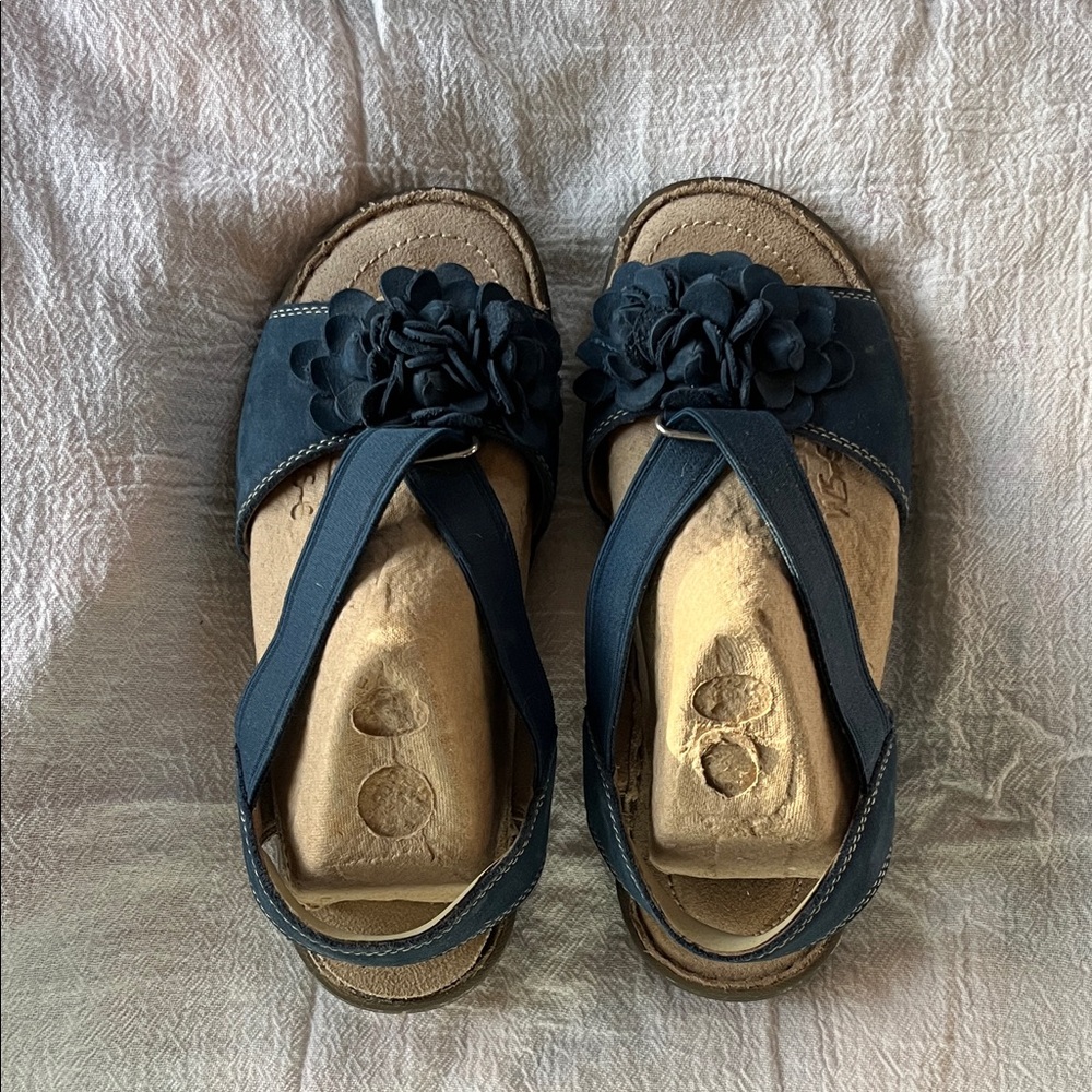 Hotter Navy Sandals with Floral Accent